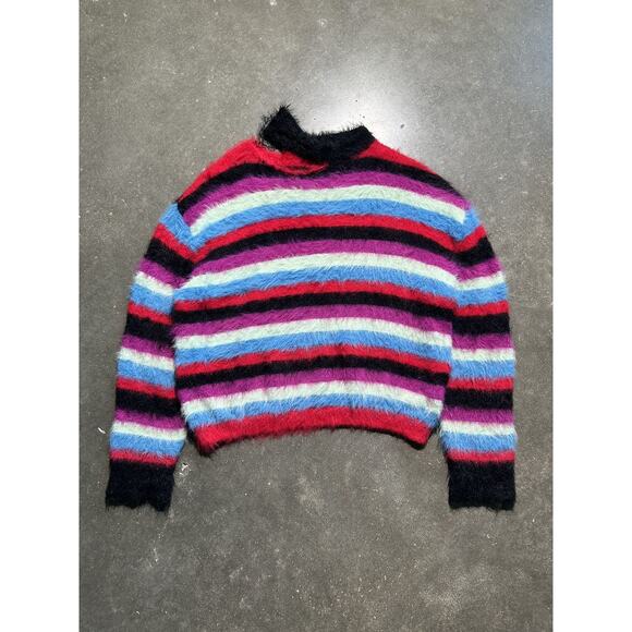 Candy stripper furry fuzzy striped sweater - Picture 1 of 5